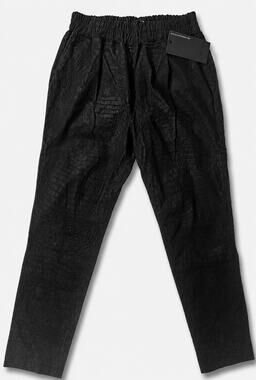 ZINGA Noah Lamb Suede Croc Embossed Leather Pants Black Pull On Women's 38